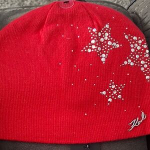 Red Knit Beanie with Star Embellishments